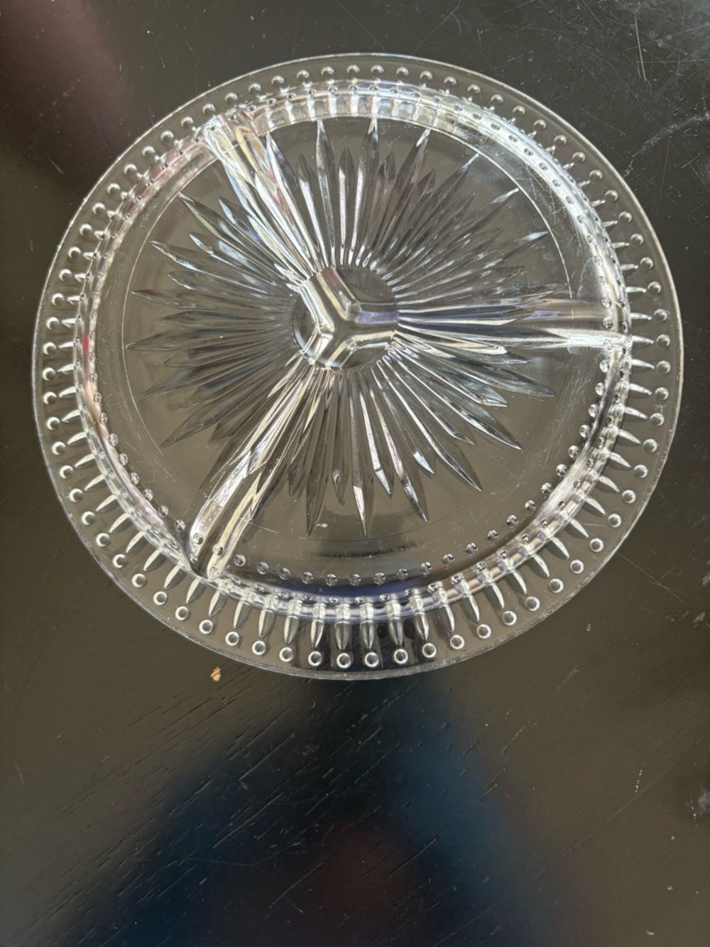 Clear Glass Divided Serving Plate - Classic Beaded Edge